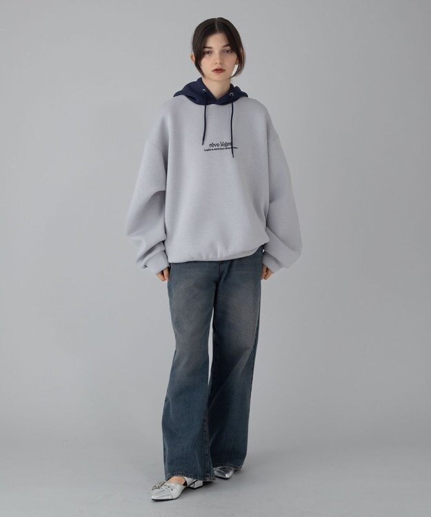 WEGO 【ユニセックス着用ITEM/MLサイズ展開】ワンポイントバイカラープルパーカー ライトグレー