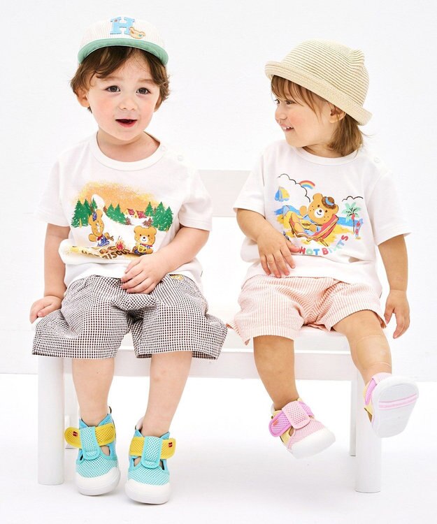 MIKI HOUSE HOT BISCUITS 【家族でおそろい】【80-120cm】アウトドアデザイン 半袖Tシャツ グリーン