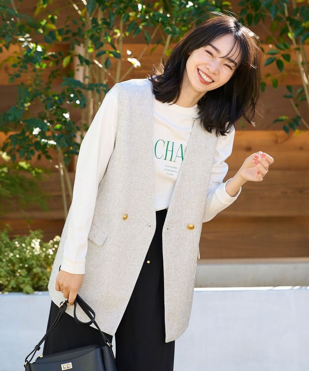 ANY 【UVケア】アソートロゴプリント ロングスリーブTシャツ オフ×グリーンロゴ