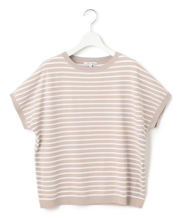 23区 L 【新色追加/洗える】レーヨンポリエステルストレッチ プルオーバー ニット ベージュ×オフ