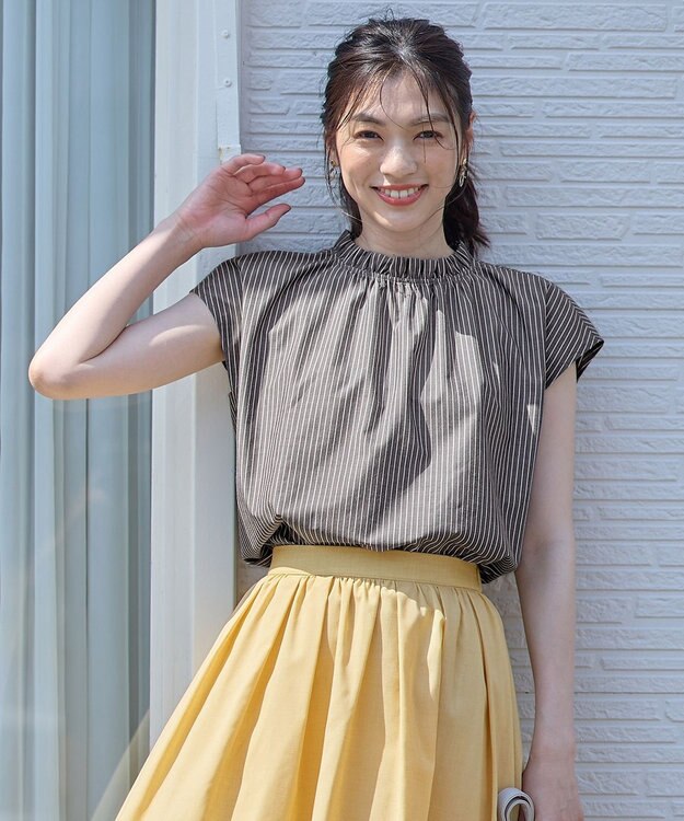 ANY 【抗菌防臭/速乾/手洗い可】エニィファンクション ノースリーブブラウス ブラックストライプ