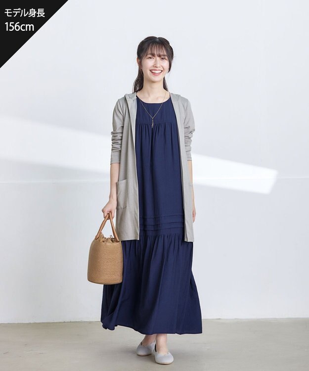 Tiaclasse 【洗える】ピンタックロングワンピース ネイビー