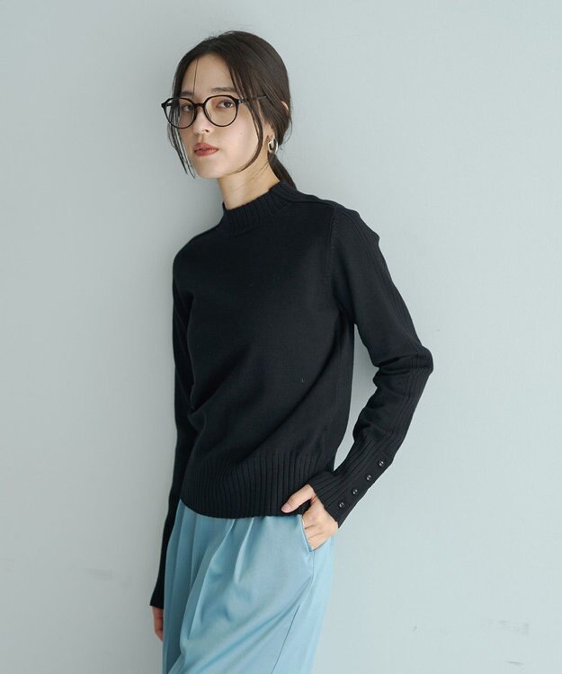 YECCA VECCA 袖口釦リブMIXニット Black