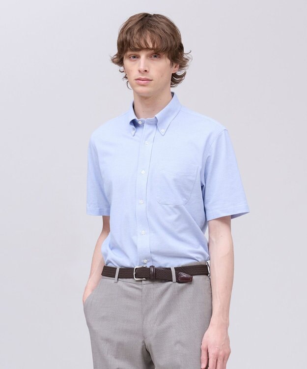 J.PRESS MEN 【吸水速乾 / 抗菌防臭 / 遮熱 / 防シワ】【J.PRESS OXFORD JERSEY】カノコインレイ半袖 シャツ / B.D. サックスブルー系