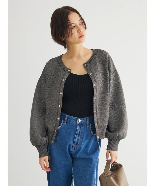 Green Parks ・ＥＬＥＮＣＡＲＥ　ＤＵＥ　２ｗａｙ　ラメカーディガン Black