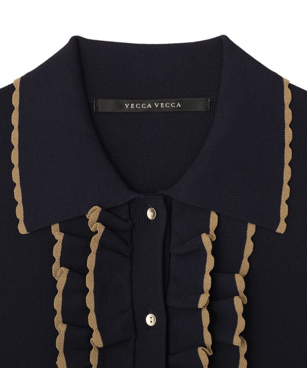 YECCA VECCA 配色フリルカーディガン Navy