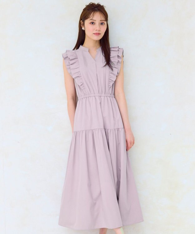 Feroux ショルダーフリルティアード ワンピース ライラック系