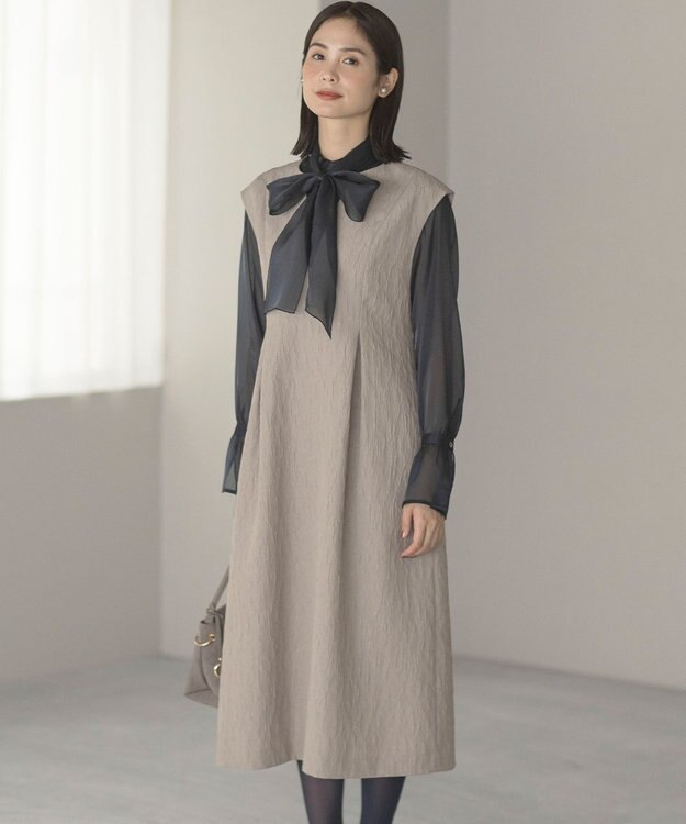 組曲 フラワーラメジャカード ジャンパースカート ベージュ系