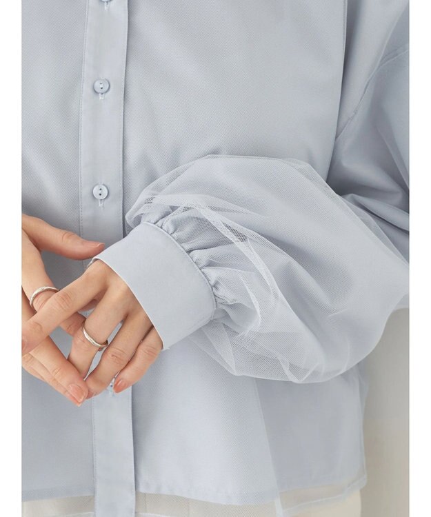 earth music&ecology チュールレイヤードシャツ Sax