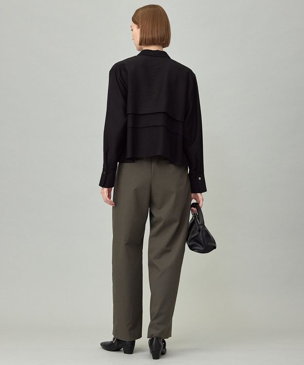 ICB L 【洗える】 ワッシャーツイル クロップドブラウス ブラック系