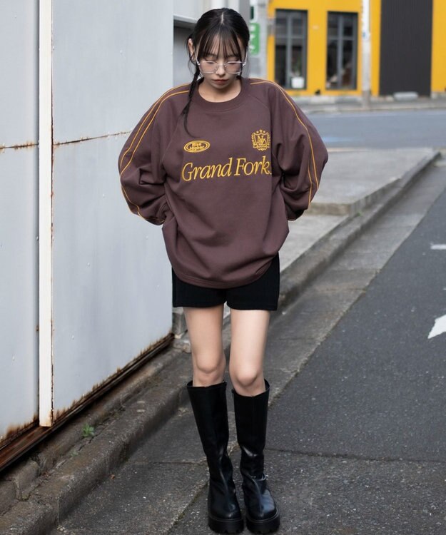 WEGO 【ユニセックス着用ITEM】ショートドロストラインプルオーバー ブラウン