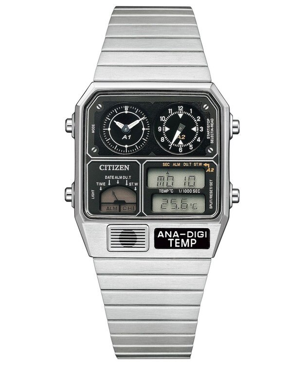 CITIZEN 【特定店取扱いモデル】レコードレーベル 1980年代に一世を風靡したアナデジテンプ シルバー