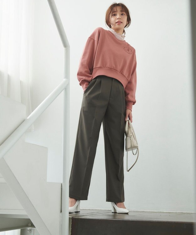 Feroux 【洗える】サイドオープンスラックス パンツ グレー系