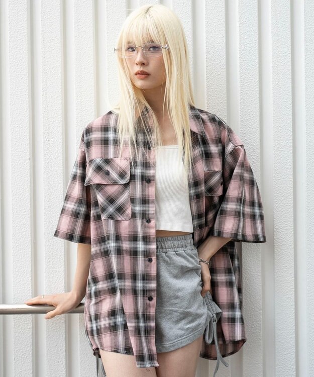 WEGO 【ユニセックス着用ITEM/SMLサイズ展開】オンブレチェックシャツ（SS） 柄3