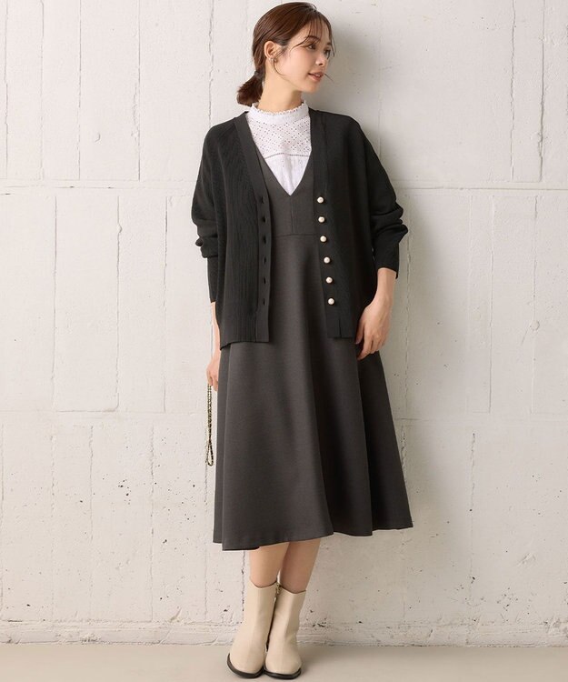 組曲 ウールライクスポンディッシュ ジャンパースカート ブラック系3