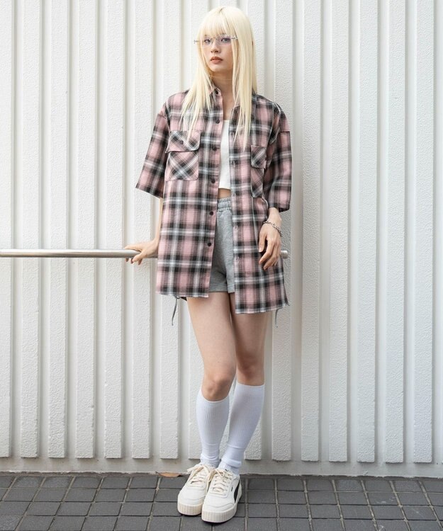 WEGO 【ユニセックス着用ITEM/SMLサイズ展開】オンブレチェックシャツ（SS） 柄3