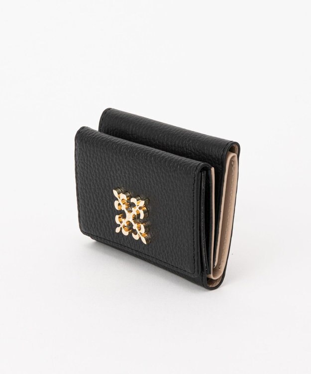 russet 《soeru》モノグラムプレート三つ折りウォレット(SO-397) Black/BE