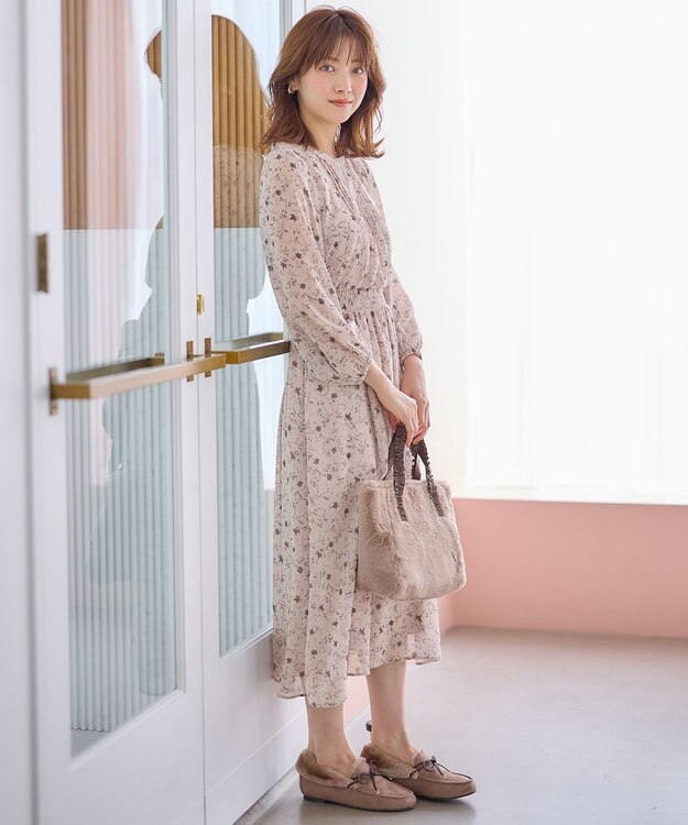 ANY SIS 【洗える】フラワーブルームパフスーブ ワンピース アイボリー系