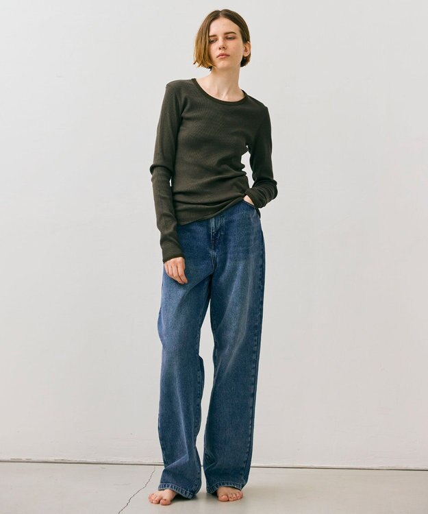 BEIGE， 【BEIGE,ecru/WEB限定・洗える】RIB TOPS /  コットンシルクロングスリーブトップス Khaki