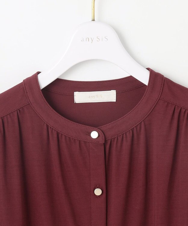 ANY SIS 【接触冷感・UVカット・洗える】ハイストレッチスムース2WAY ブラウス ボルドー