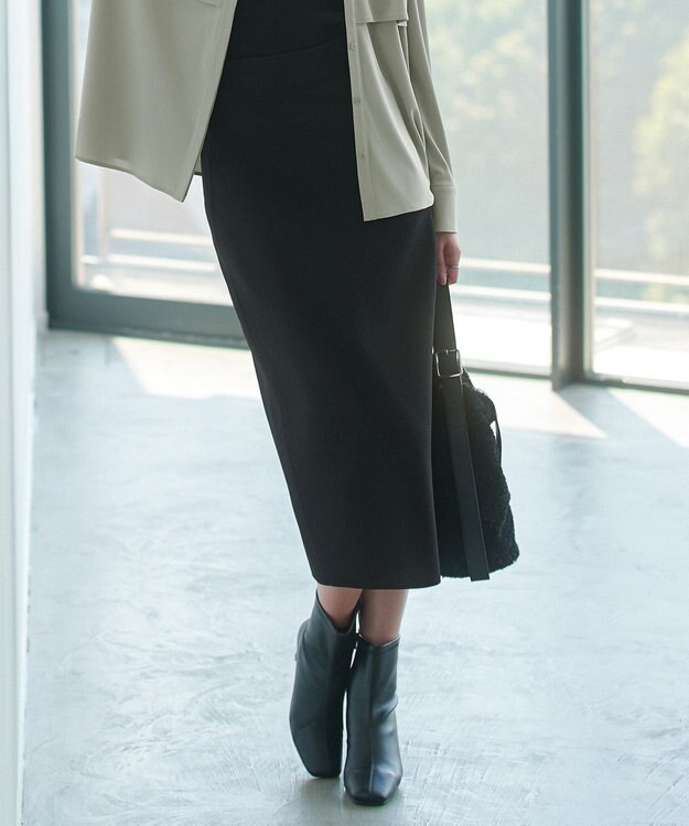 ICB L 【洗える】 シンセティックダブルフェイス ニットタイトスカート ブラック系