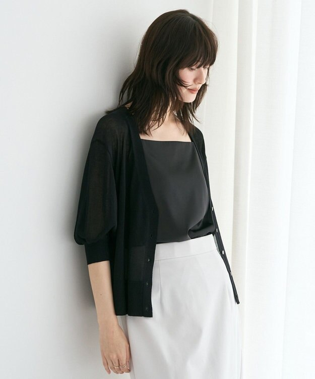 YECCA VECCA シアーニットVネックカーディガン Black