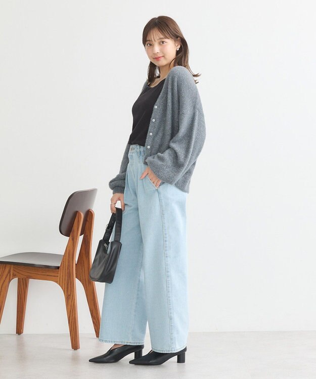earth music&ecology ミニラメシャギーカーディガン Charcoal Gray