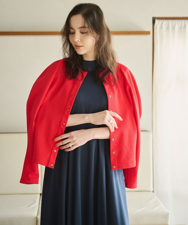 #Newans ラウンドスリーブカーディガン レッド