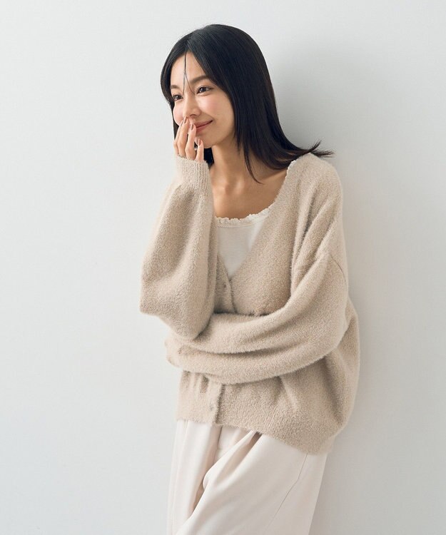earth music&ecology ミニラメシャギーカーディガン Light Beige