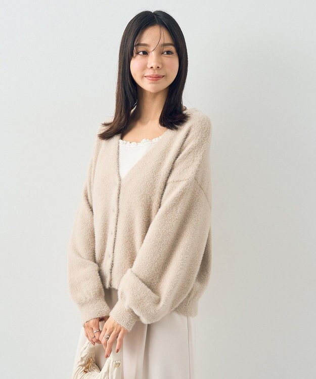 earth music&ecology ミニラメシャギーカーディガン Light Beige