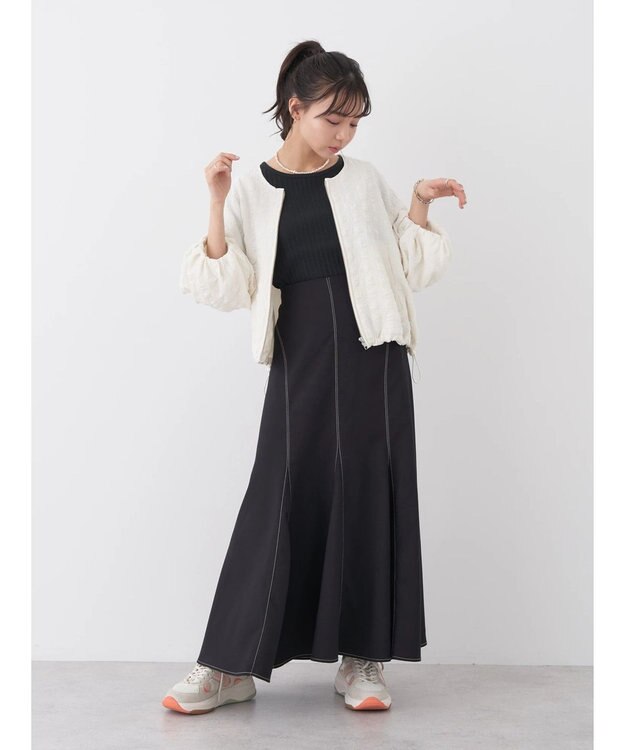 earth music&ecology 配色ステッチパネルフレアスカート Black