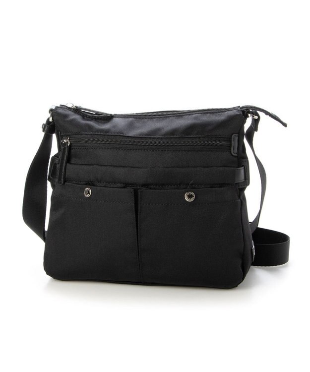 LA BAGAGERIE フロントポケット　スクエアナイロンショルダー　Sサイズ ブラック