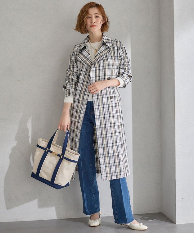 23区 S メモリーチェック トレンチコート ダークブラウン系3