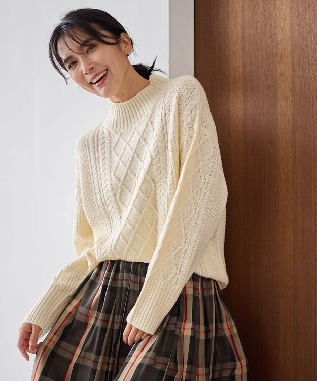 ANY L ソフトタッチケーブルニットチュニック エクリュ