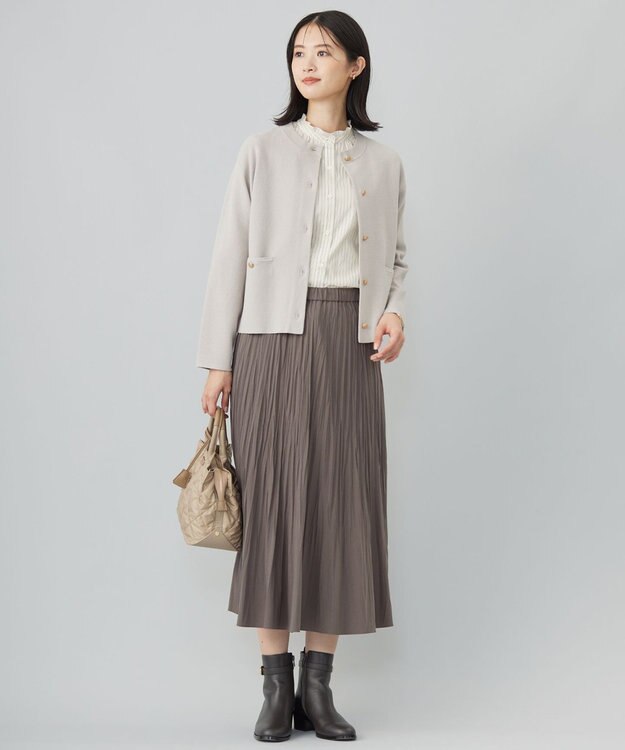 J.PRESS LADIES 【洗える】BEZ ドビーストライプ フリルネック ブラウス イエロー×グレーストライプ系