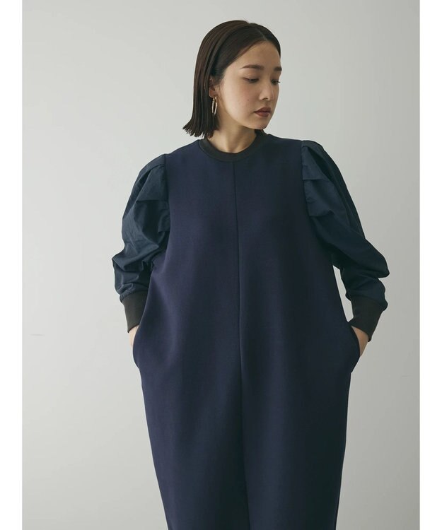 Green Parks armonia. リブ使いコクーンポンチワンピース Navy