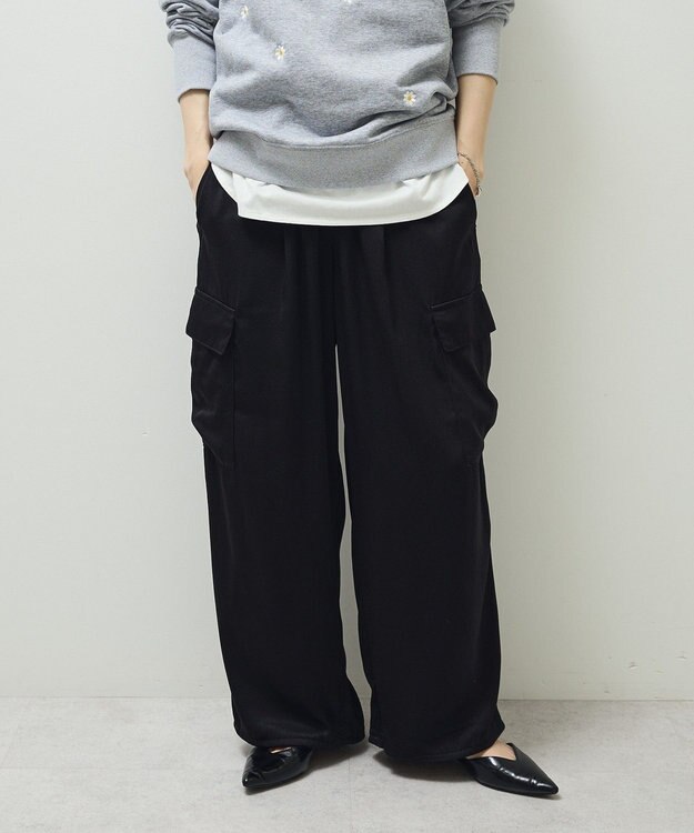 Green Parks サテンカーゴパンツ Black