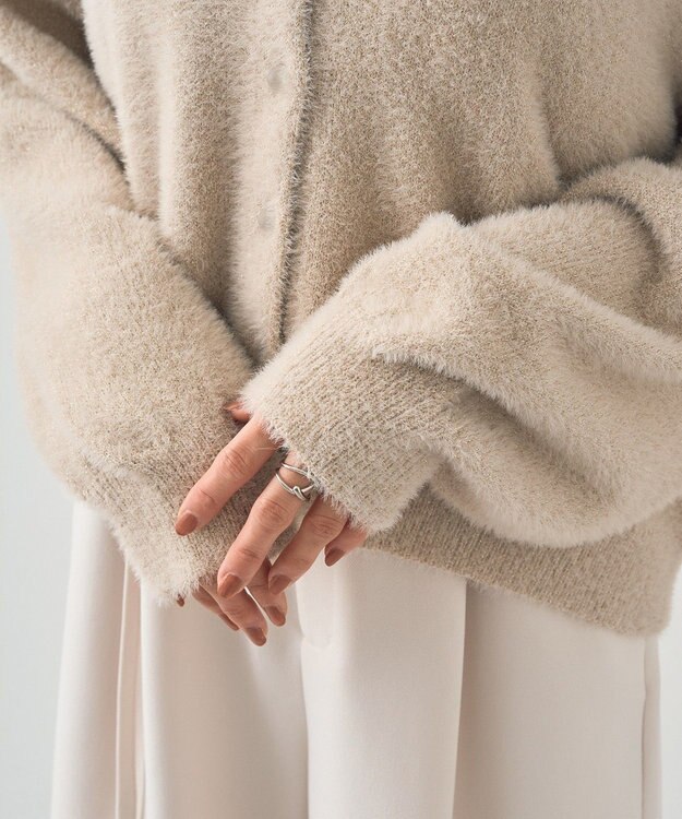 earth music&ecology ミニラメシャギーカーディガン Light Beige