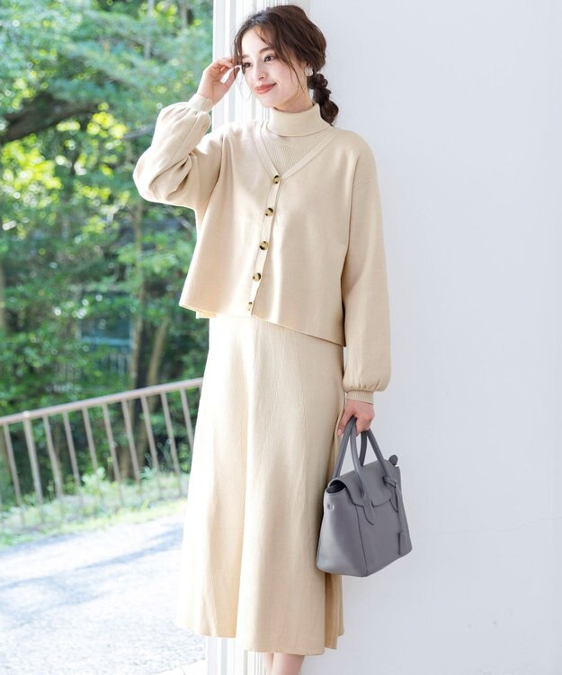 Tiaclasse 【洗える】大人上品なニットカーデ＋ワンピースセット エクリュ