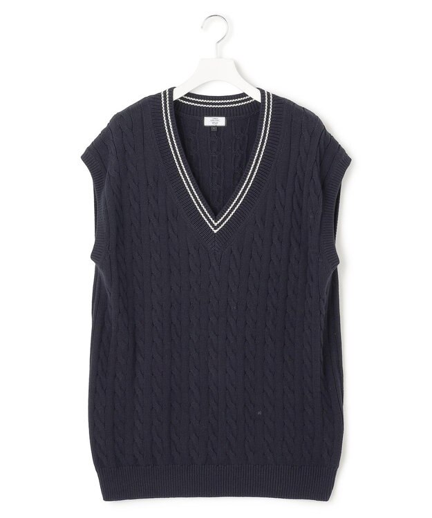 J.PRESS YORK STREET 【UNISEX】コットンケーブルチルデン ニットベスト ネイビー系