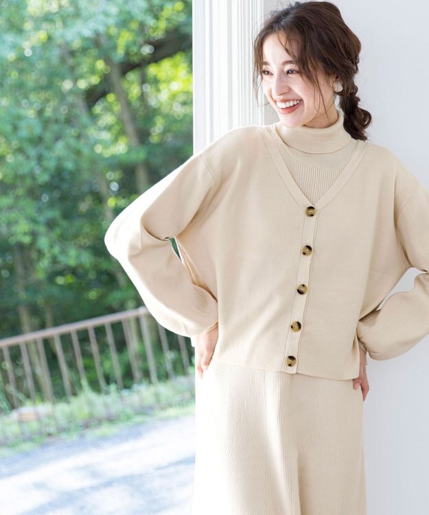 Tiaclasse 【洗える】大人上品なニットカーデ＋ワンピースセット エクリュ