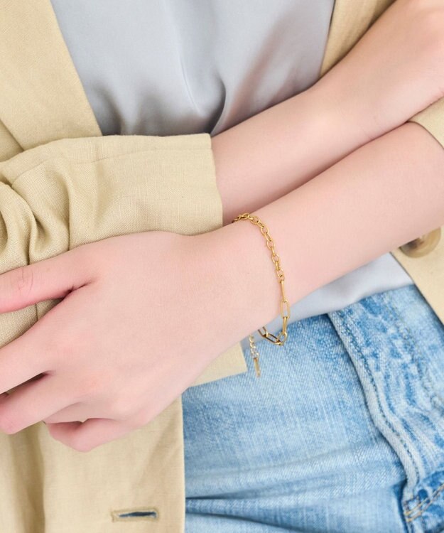 Phoebe 〈金属アレルギー対応〉チャンキーミックスペアチェーンブレスレット　ゴールド/サージカルステンレス/BOX付き　 ゴールド