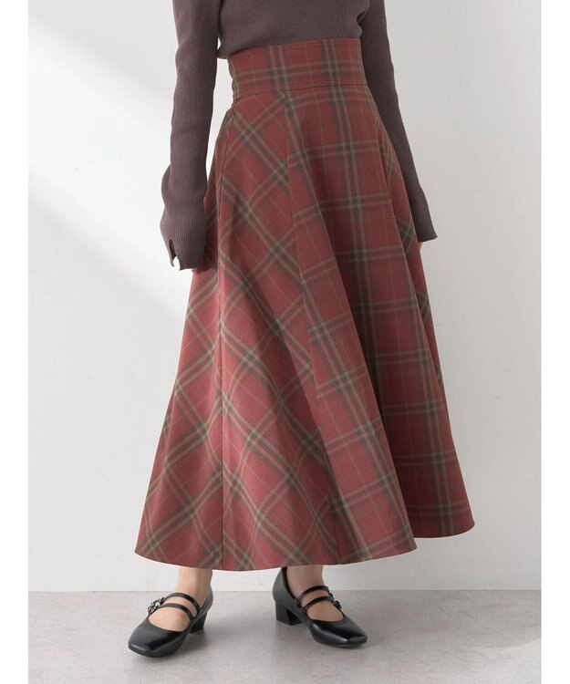 earth music&ecology バックレースアップチェックスカート Bordeaux