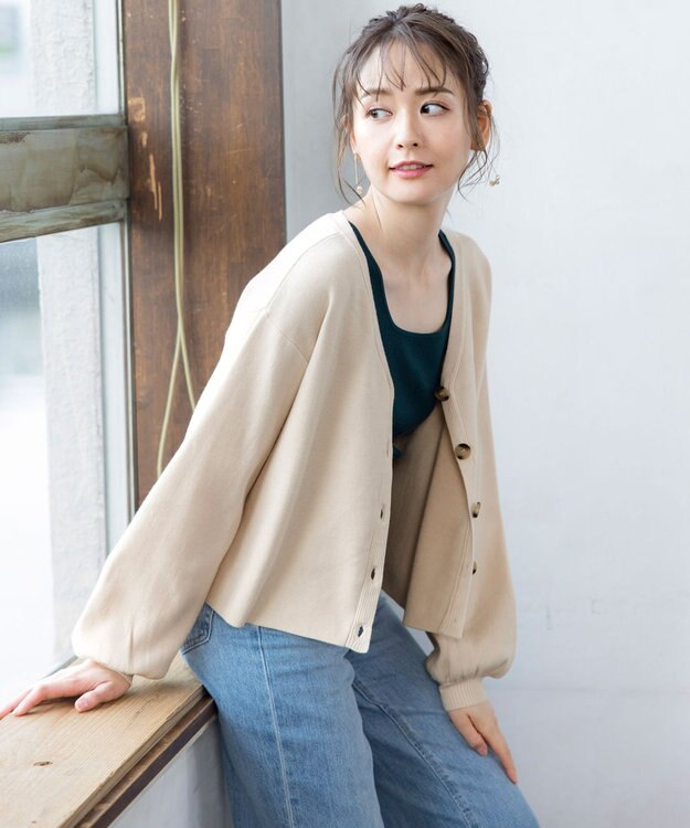 Tiaclasse 【洗える】大人上品なニットカーデ＋ワンピースセット エクリュ