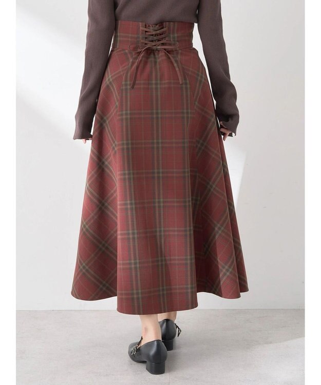earth music&ecology バックレースアップチェックスカート Bordeaux