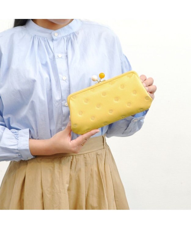 UNBILLION ペルケ perche / アクリル玉がま口長財布 イエロードット