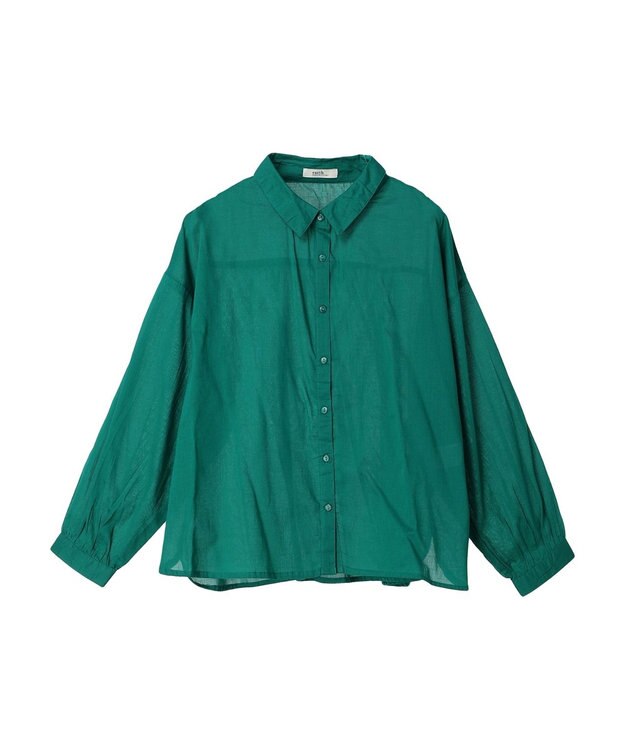 earth music&ecology コットンボイルギャザーシャツ Green