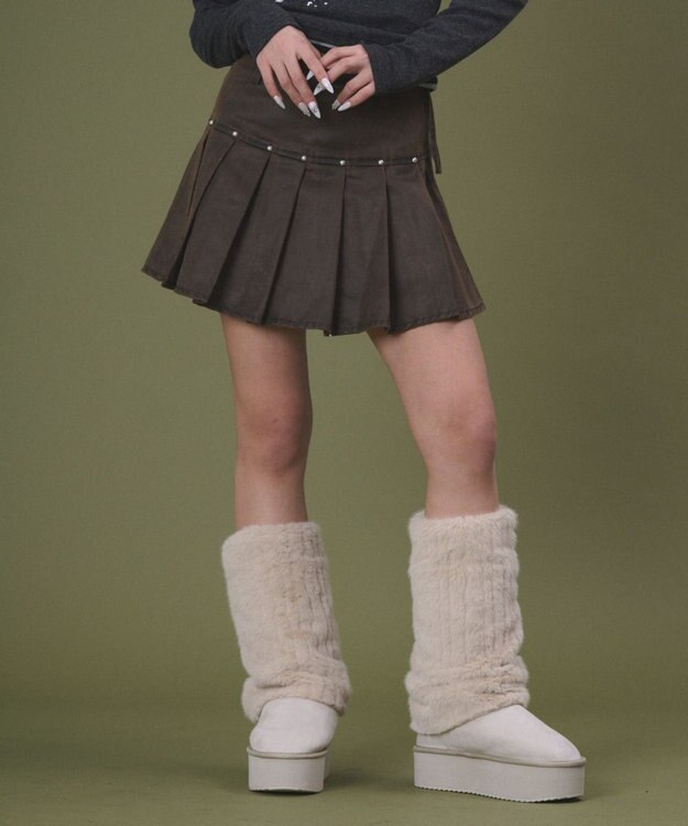 WEGO スタッズデザインプリーツスカパン ブラウン