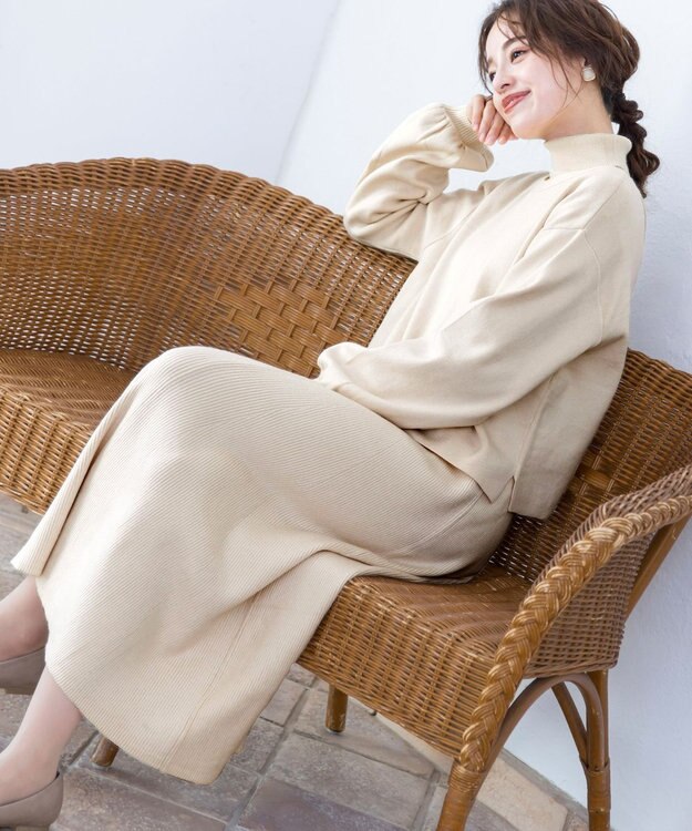 Tiaclasse 【洗える】大人上品なニットカーデ＋ワンピースセット エクリュ