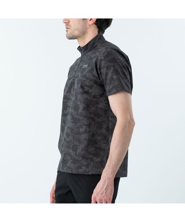 ZERO HALLIBURTON クールドッツ カモ柄モックネックTシャツ ZHG-M6S6b 85192 ブラック